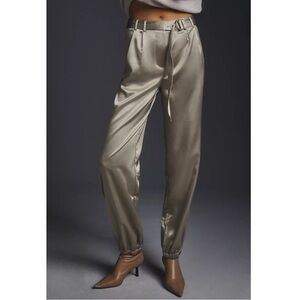 Anthropologie Maeve Satin Parachute High Rise Pants in Gray Gold Size 10 NEW